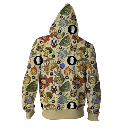 Ghibli Studio Spirited Away Characters Seamless Zip Up Hoodie