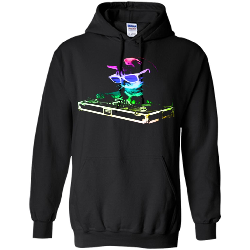 Cat Lover T-shirt House Cat Rainbow DJ Kitty Black