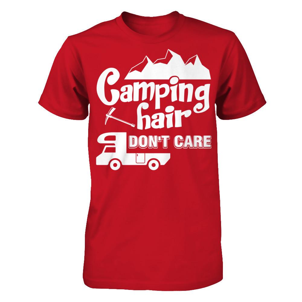 Camping Hair Don't Care T-shirt Gildan - Short Sleeve Tee Red