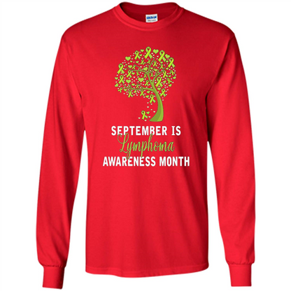 Lime Green Ribbon Lymphoma Awareness Month T-shirt Red