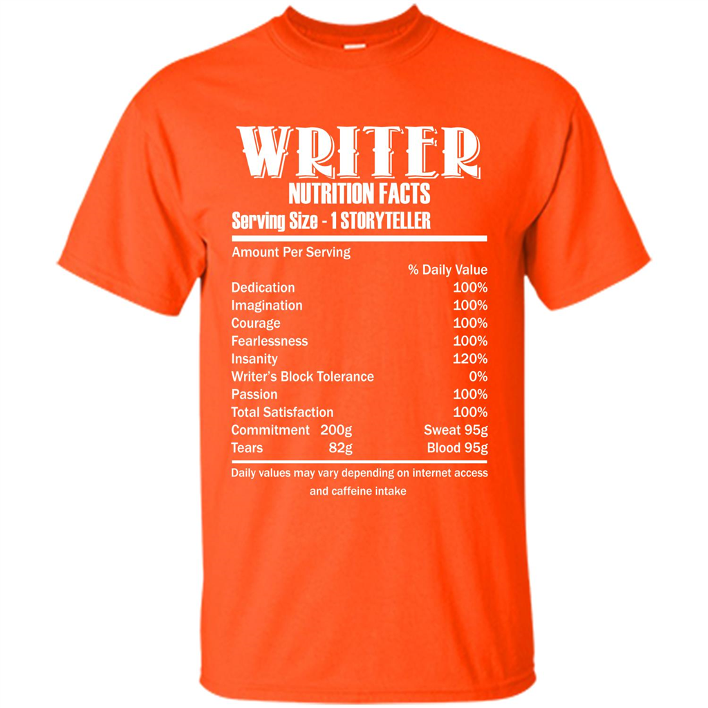Writer Nutrition Facts Serving Size T-shirt Orange