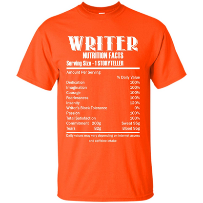 Writer Nutrition Facts Serving Size T-shirt Orange