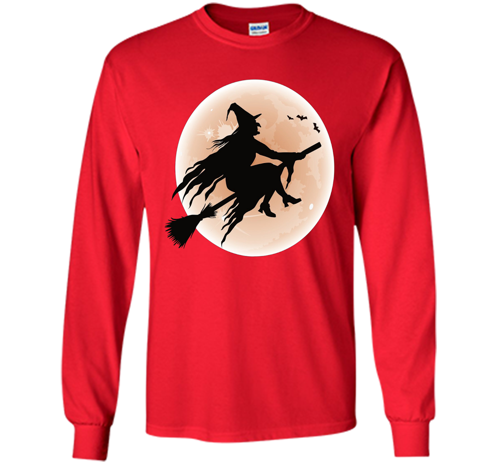Halloween Full Moon Witch T-Shirt shirt Red