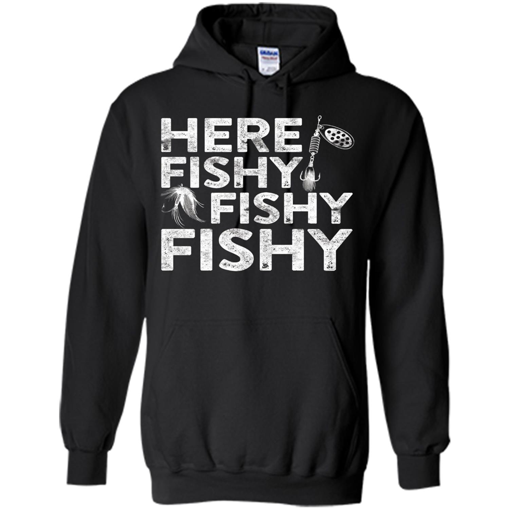 Funny Fisherman T-shirt Here Fishy Fishy Fishy T-Shirt Black