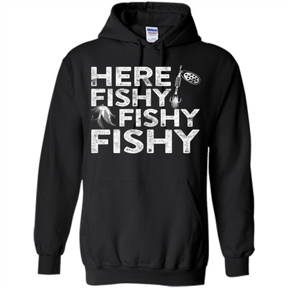 Funny Fisherman T-shirt Here Fishy Fishy Fishy T-Shirt Black