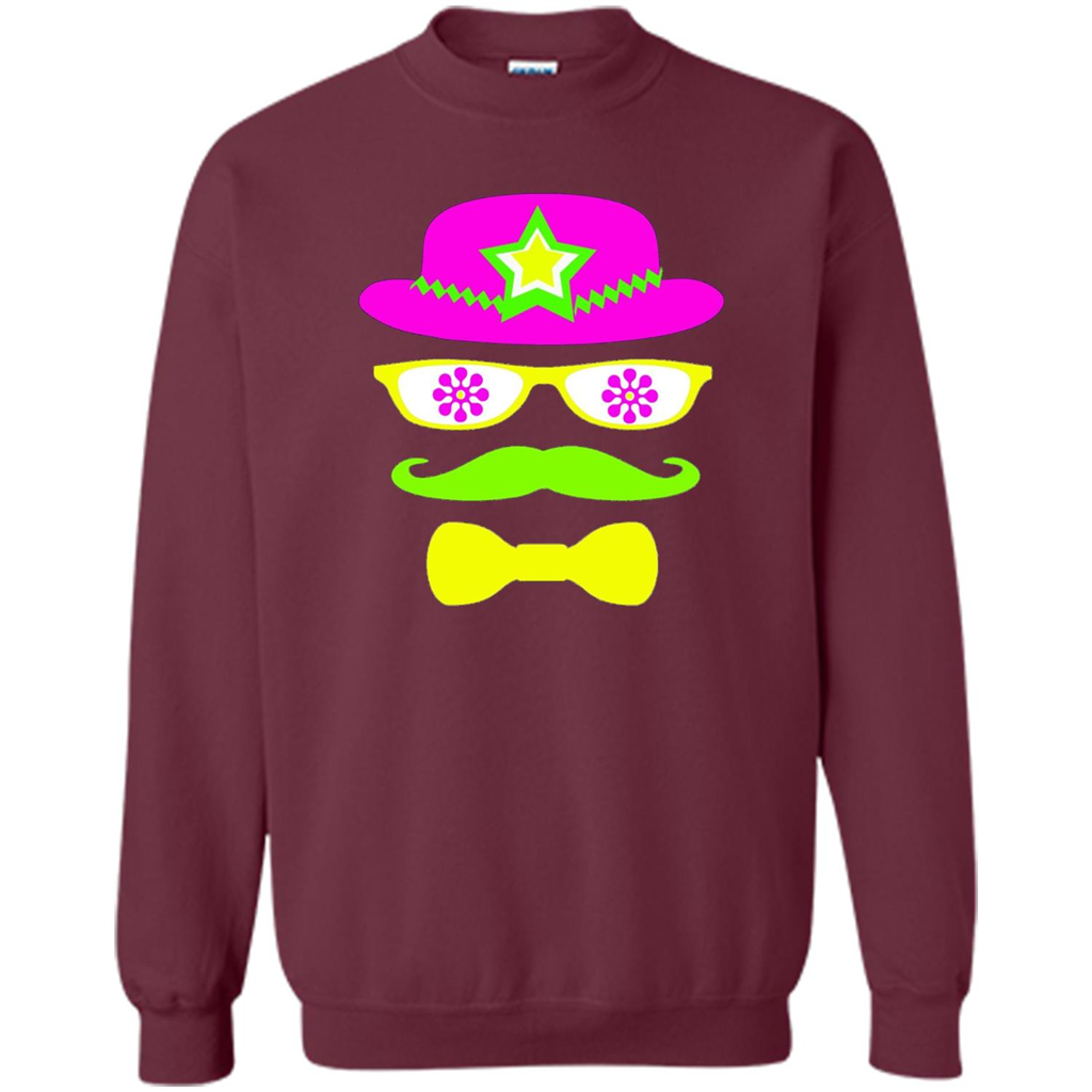 Neon Party Hat, Glasses, Mustache, Tie Theme Party T-shirt Maroon