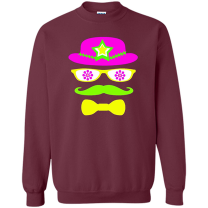 Neon Party Hat, Glasses, Mustache, Tie Theme Party T-shirt Maroon