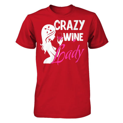 Crazy Wine Lady T-shirt Gildan - Short Sleeve Tee Red