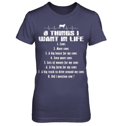 Cow Lover T-shirt 8 Things I Want In Life Bella Canvas - Short Sleeve Tee Navy