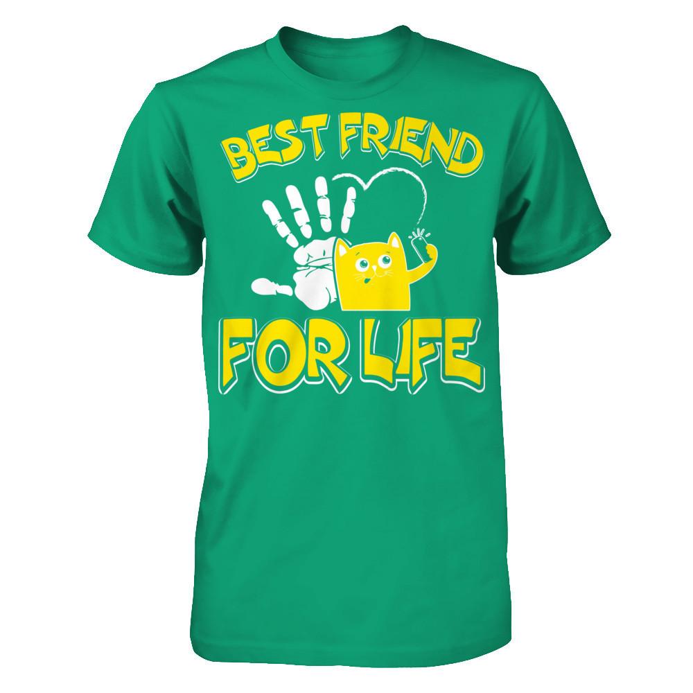 Cat - Best Friends For Life T-shirt Gildan - Short Sleeve Tee Kelly Green