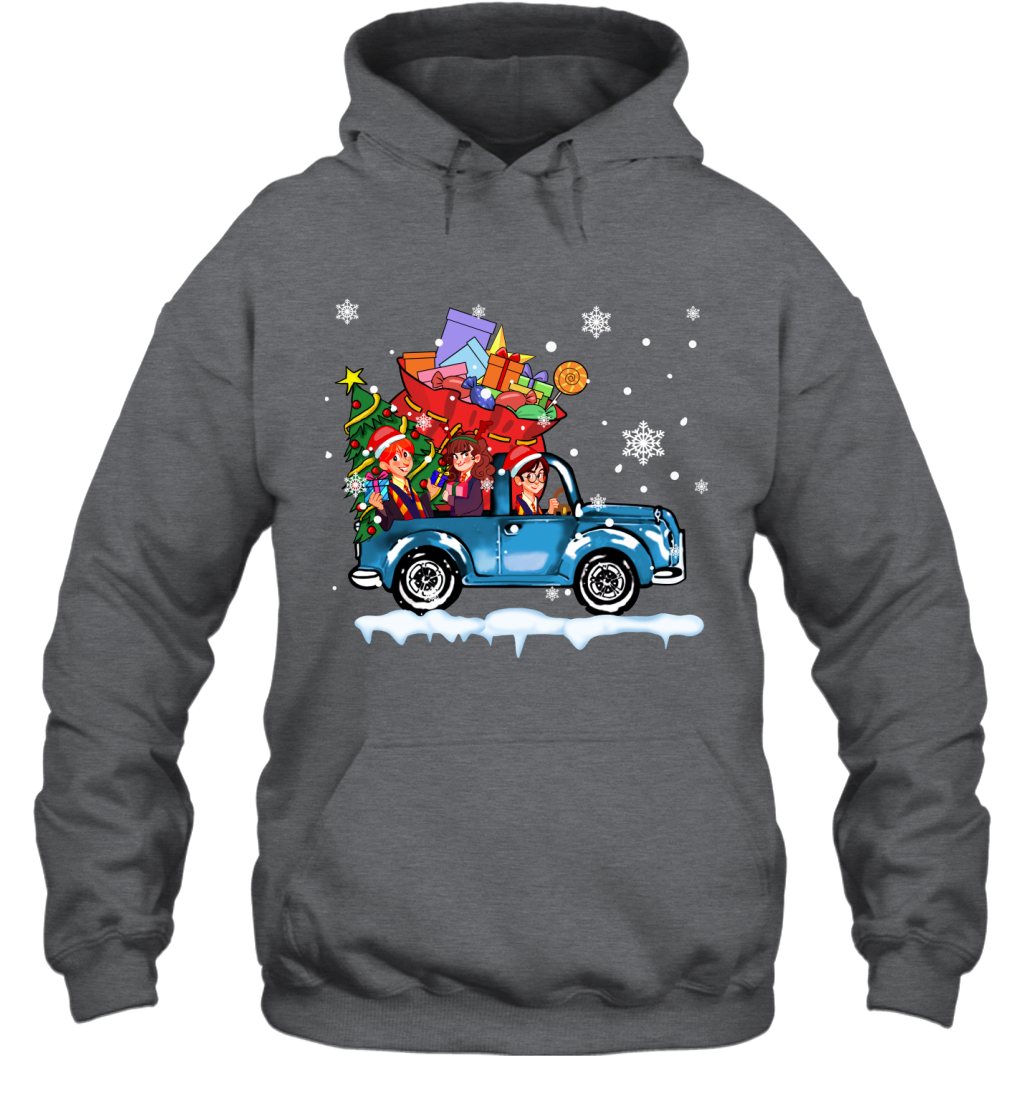 Harry Potter On The Car Merry Christmas Hoodie Hoodie Dark Heather