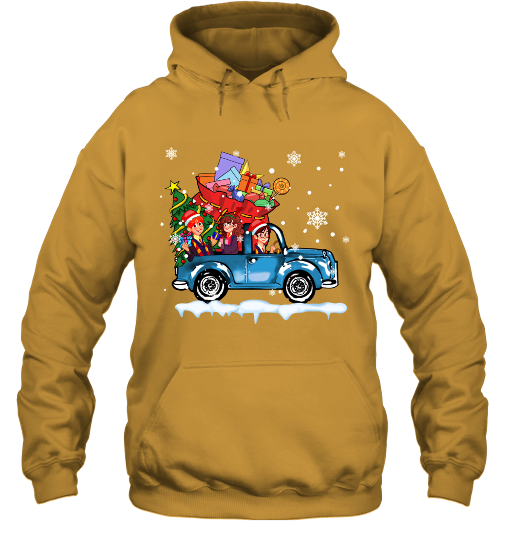 Harry Potter On The Car Merry Christmas Hoodie Hoodie Gold