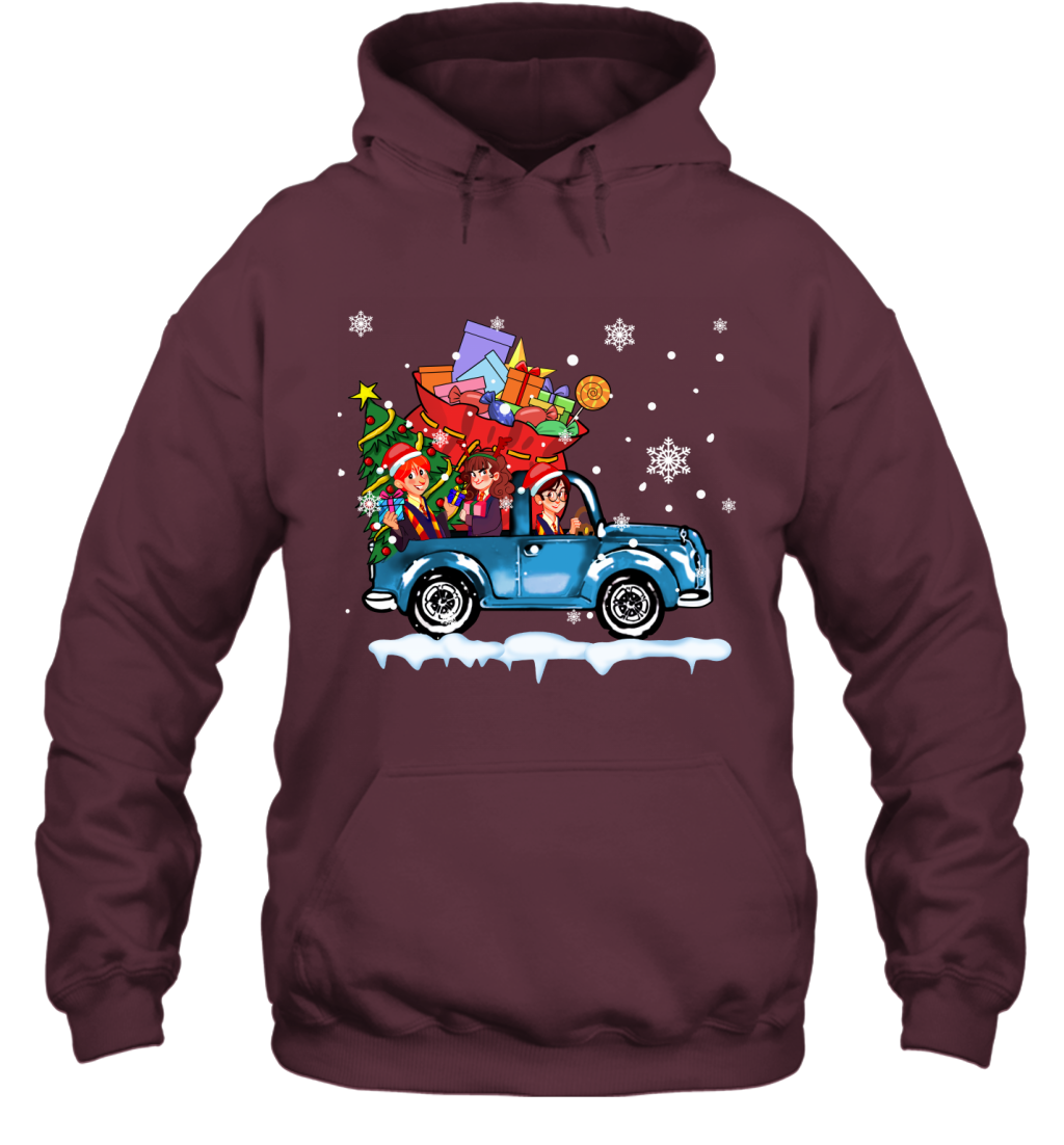 Harry Potter On The Car Merry Christmas Hoodie Hoodie Maroon