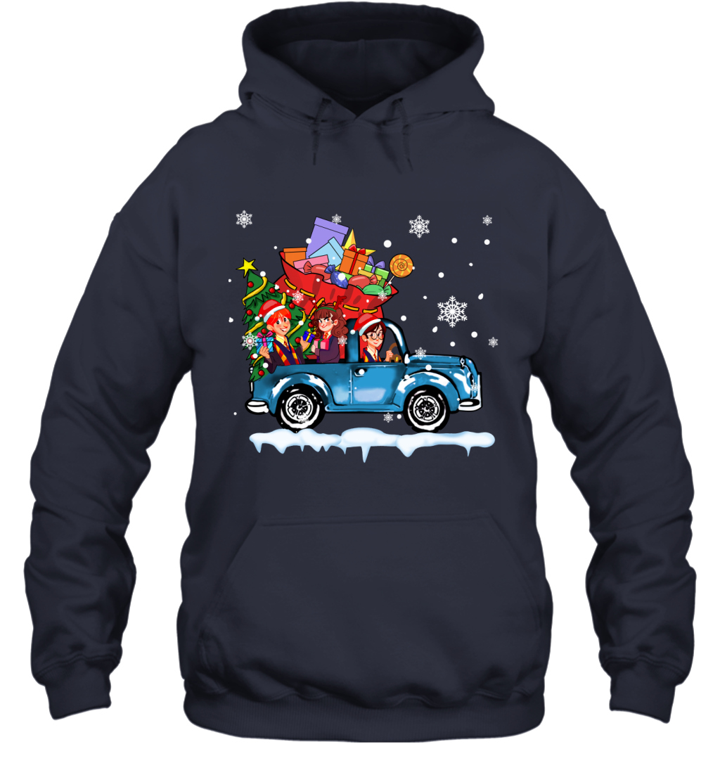 Harry Potter On The Car Merry Christmas Hoodie Hoodie Navy