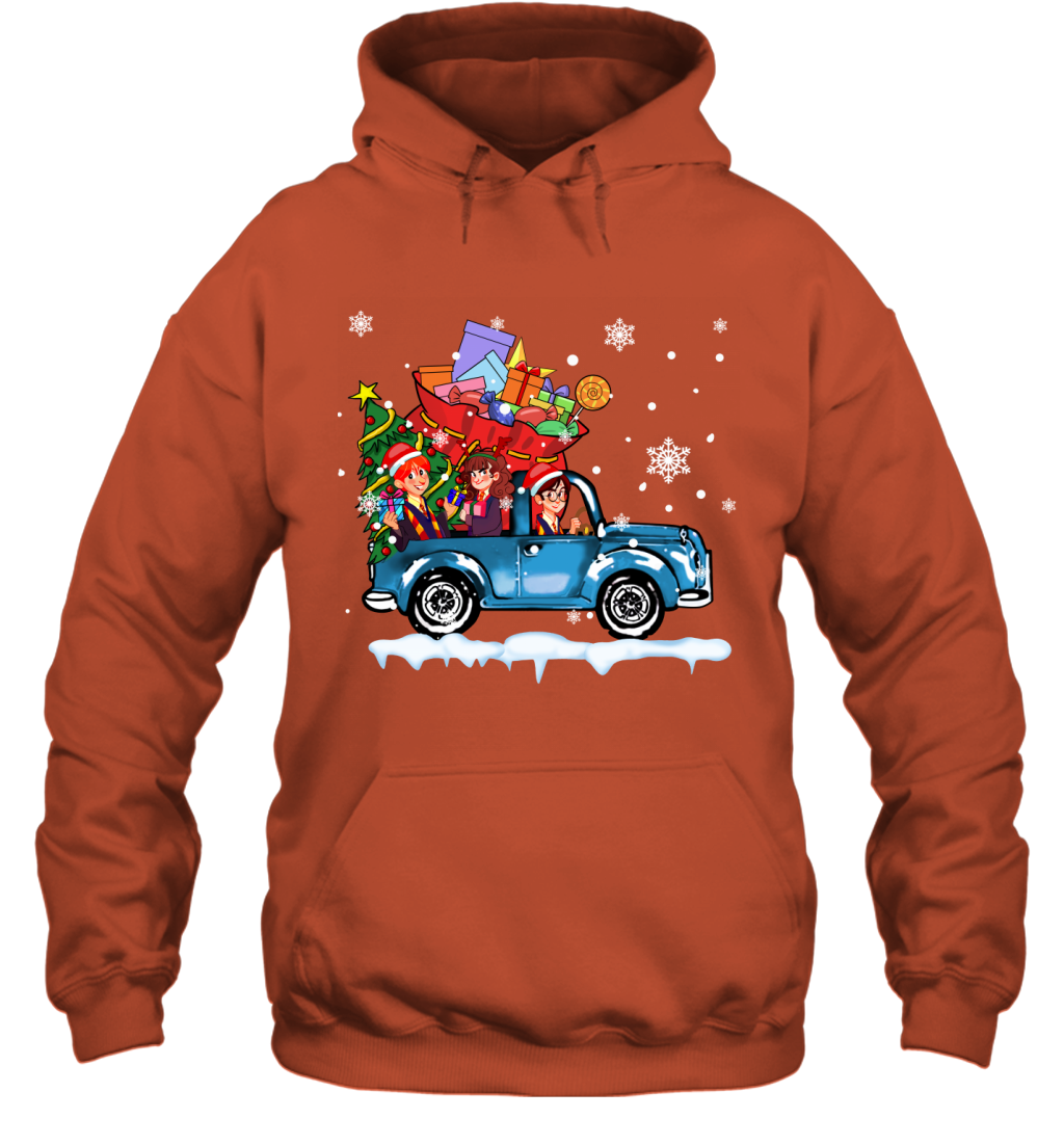 Harry Potter On The Car Merry Christmas Hoodie Hoodie Orange