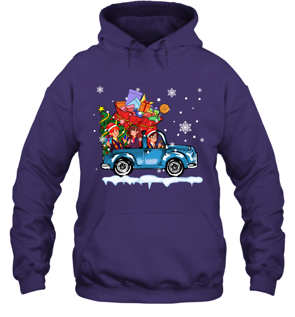 Harry Potter On The Car Merry Christmas Hoodie Hoodie Purple