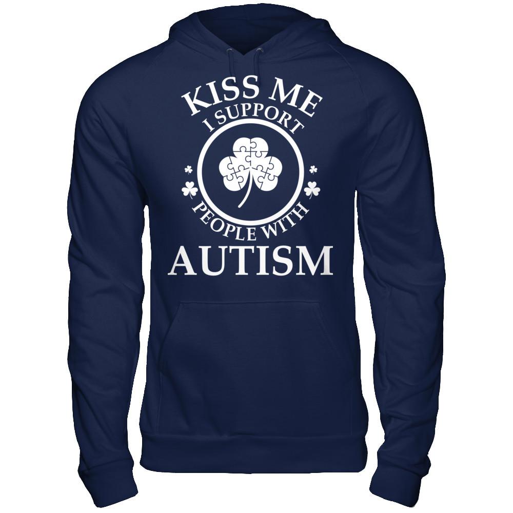 Kiss Me I Support People With Autism T-shirt Gildan - Pullover Hoodie Navy