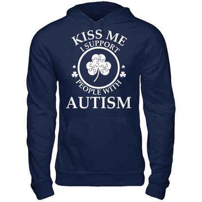 Kiss Me I Support People With Autism T-shirt Gildan - Pullover Hoodie Navy