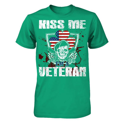Kiss Me I'm A Veteran T-shirt Gildan - Short Sleeve Tee Kelly Green