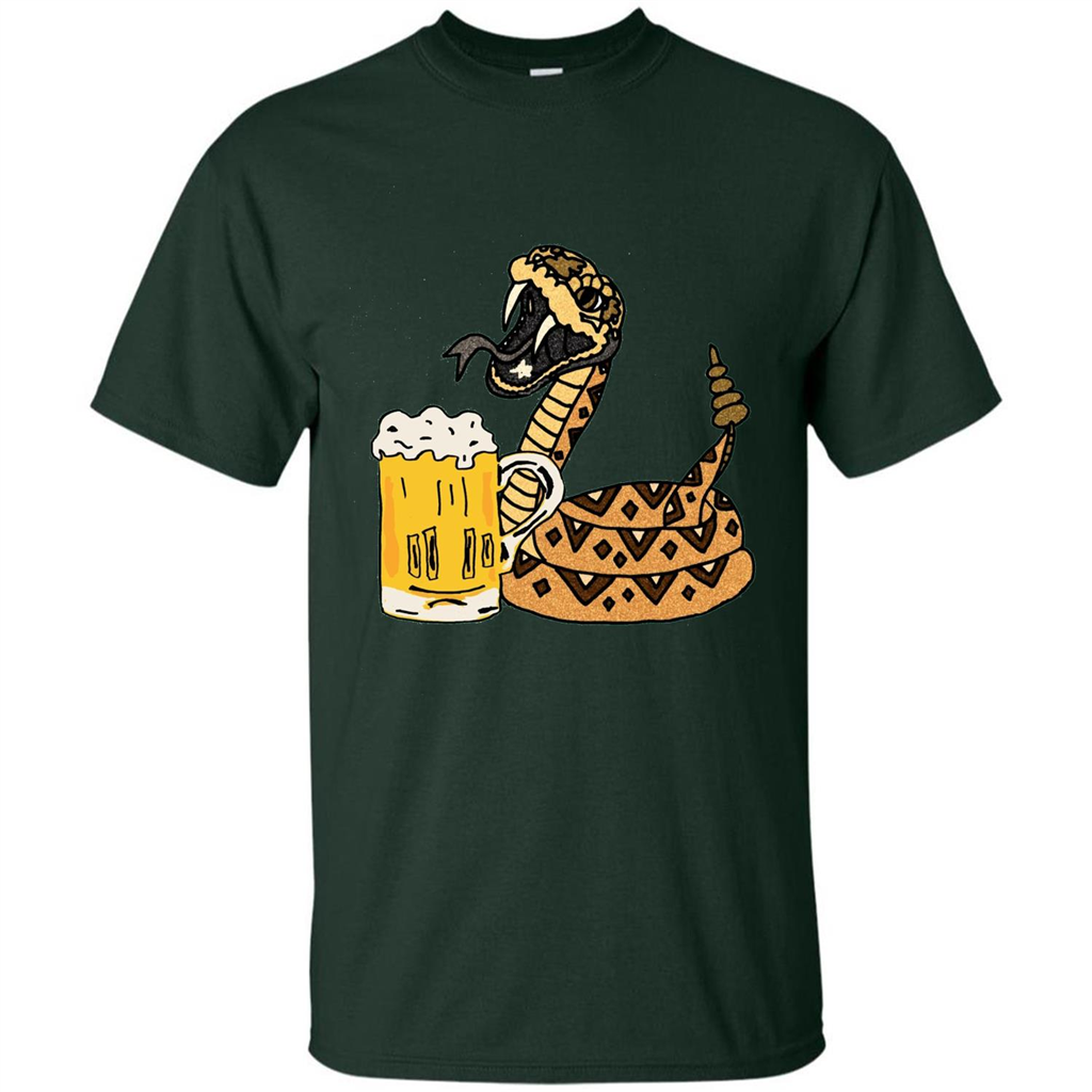 Smiletodaytees Funny Rattlesnake Drinking Beer T-shirt Forest Green