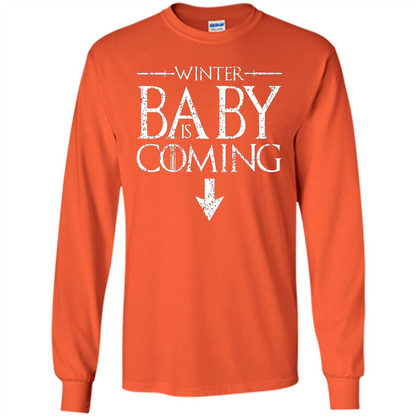 Funny Humor Maternity T-shirt Winter Baby is Coming Orange