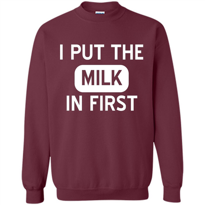 England British Biscuit Cereal T-shirt I Put The Milk In First Maroon