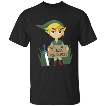 Video Games T-shirt Will Cut Grass For Rupees T-shirt Black