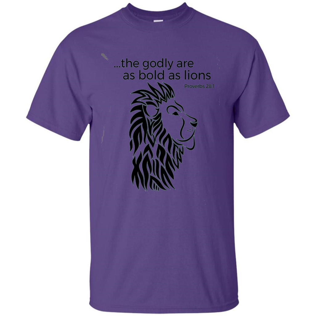 Proverbs 28:1 The Godly Are As Bold As Lions Bible Christian T-shirt Purple