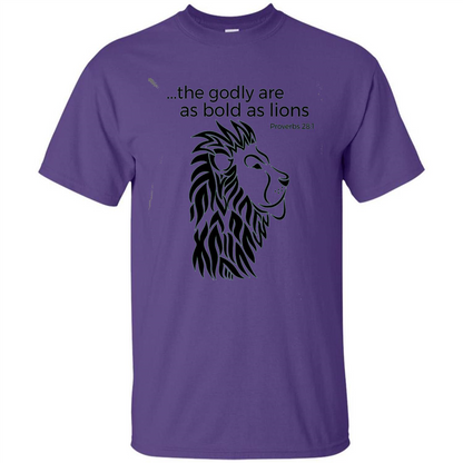 Proverbs 28:1 The Godly Are As Bold As Lions Bible Christian T-shirt Purple