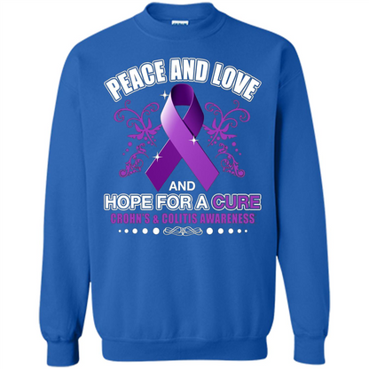 Peace And Love And Hope For A Cure Crohn's and Colitis Awareness T-shirt Royal