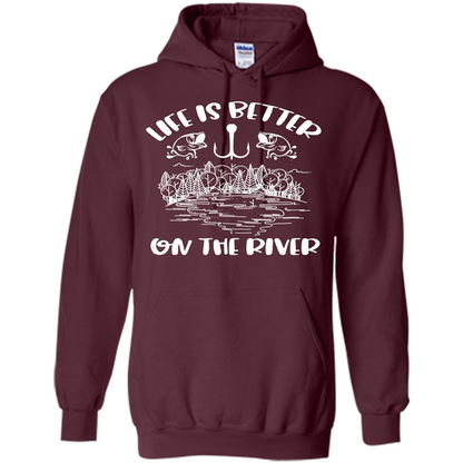 Fishing Fisherman T-shirt Life Is Better On The River Tshirt Maroon