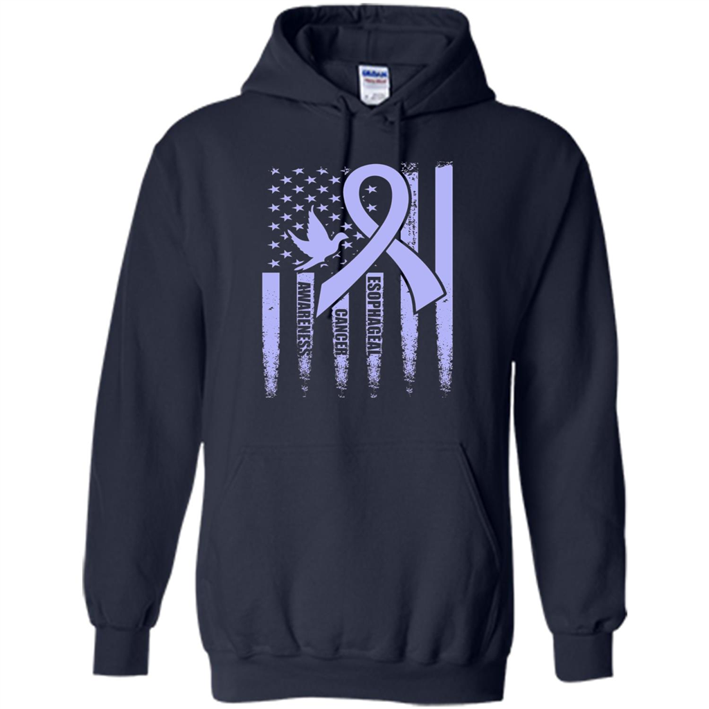 Esophageal Cancer USA Flag Periwinkle Ribbon and Dove T-shirt Navy