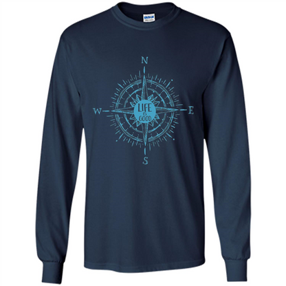 Life is Good T-shirt Compass Rose Nautical Sailing T-shirt Navy