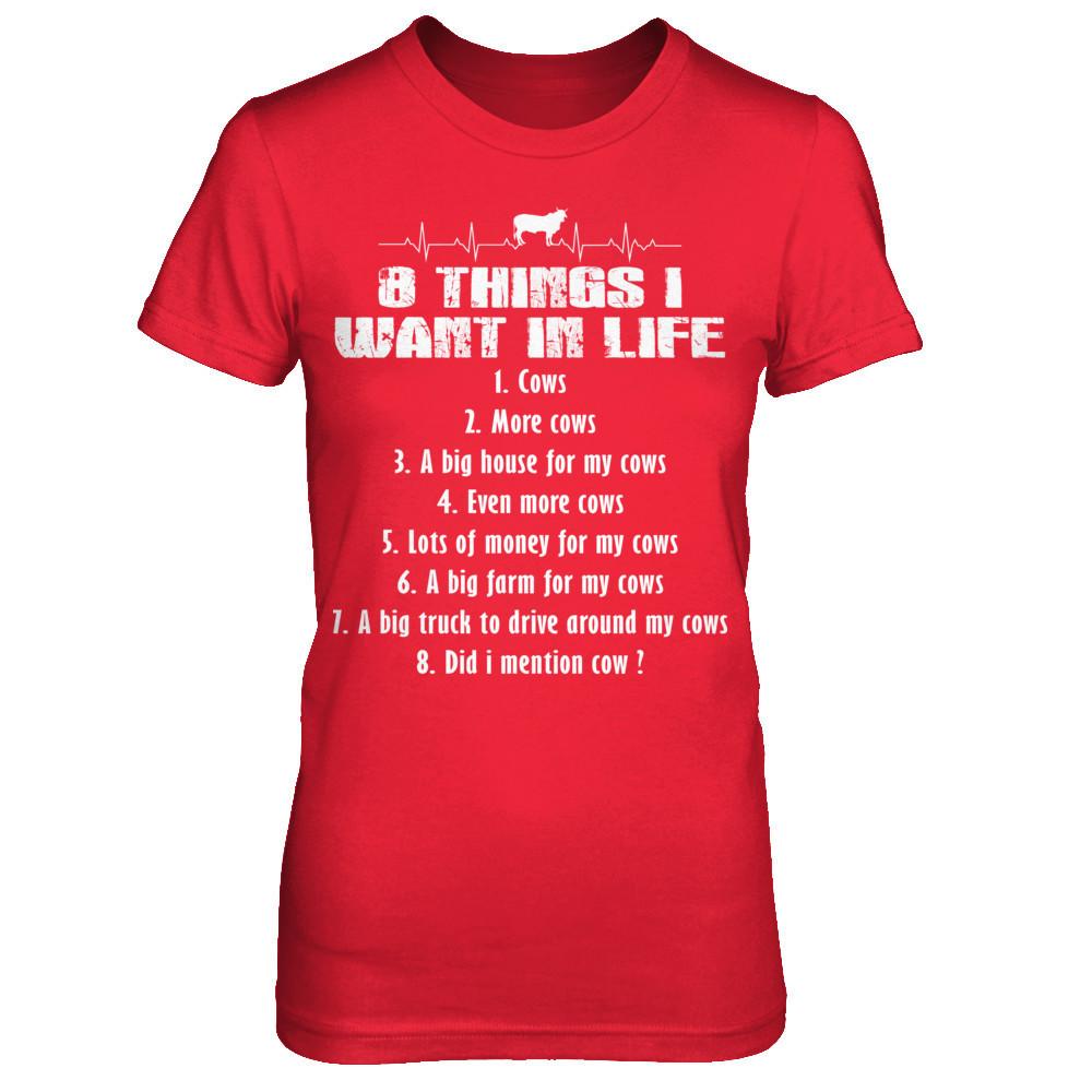 Cow Lover T-shirt 8 Things I Want In Life Bella Canvas - Short Sleeve Tee Red