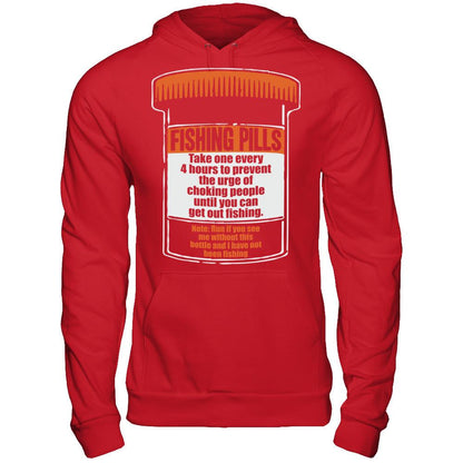 Fishing Pills - Take One Every 4 Hours To Prevent The Urge Of Choking People Until You Can Get Out Fishing T-shirt Gildan - Pullover Hoodie Red