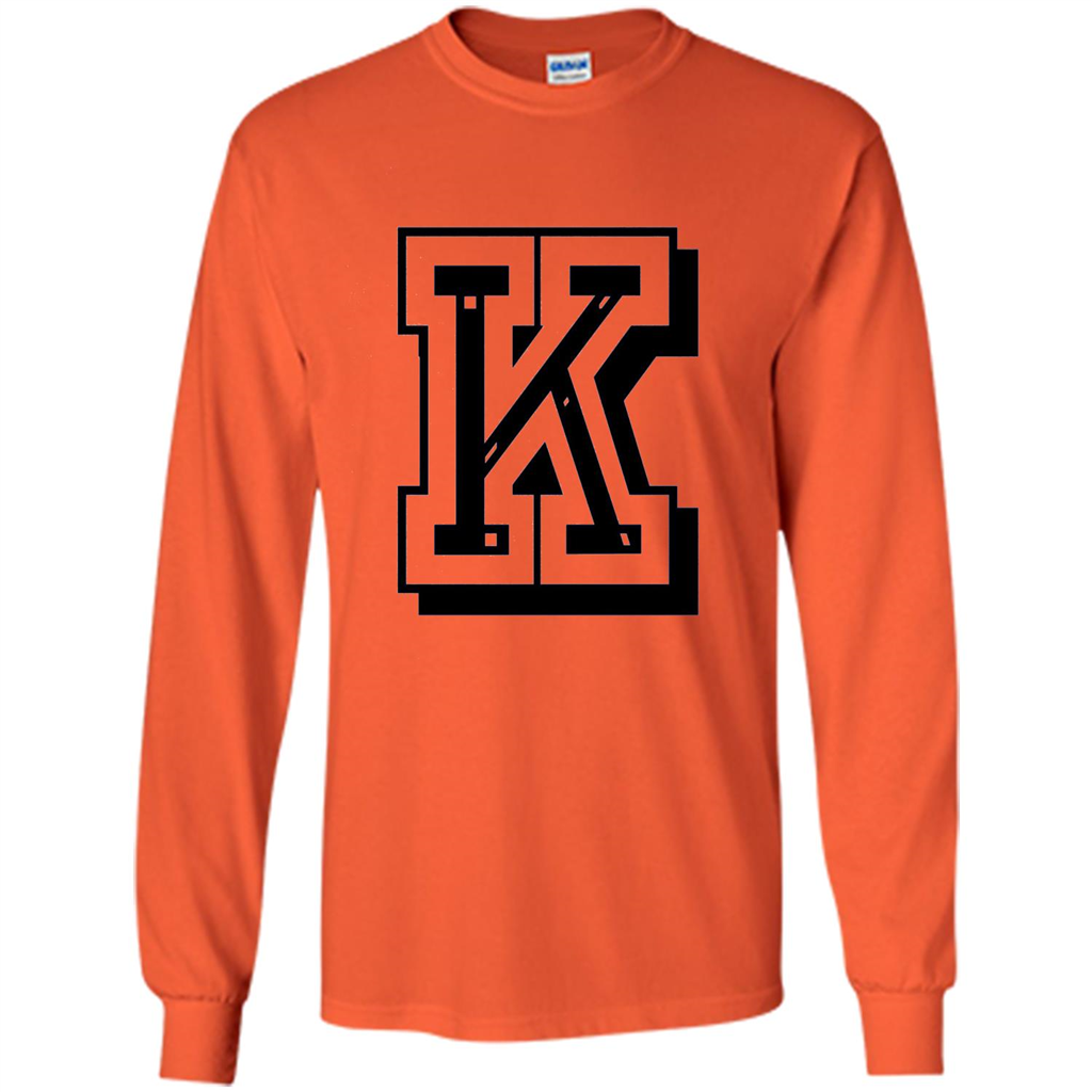 Letter K Initial T-Shirt for Names or Spelling Words Orange