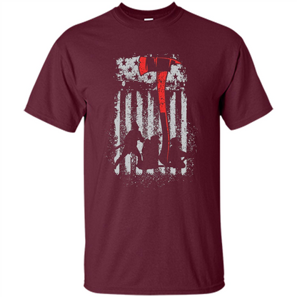 Firefighter With US Flag T-shirt Maroon