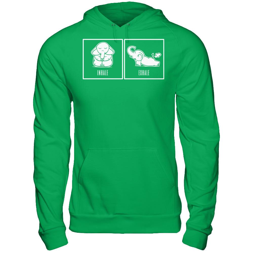 Elephant Inhale - Exhale T-shirt Gildan - Pullover Hoodie Irish Green