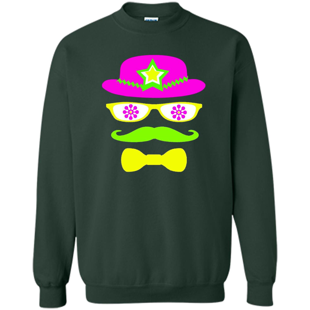 Neon Party Hat, Glasses, Mustache, Tie Theme Party T-shirt Forest Green