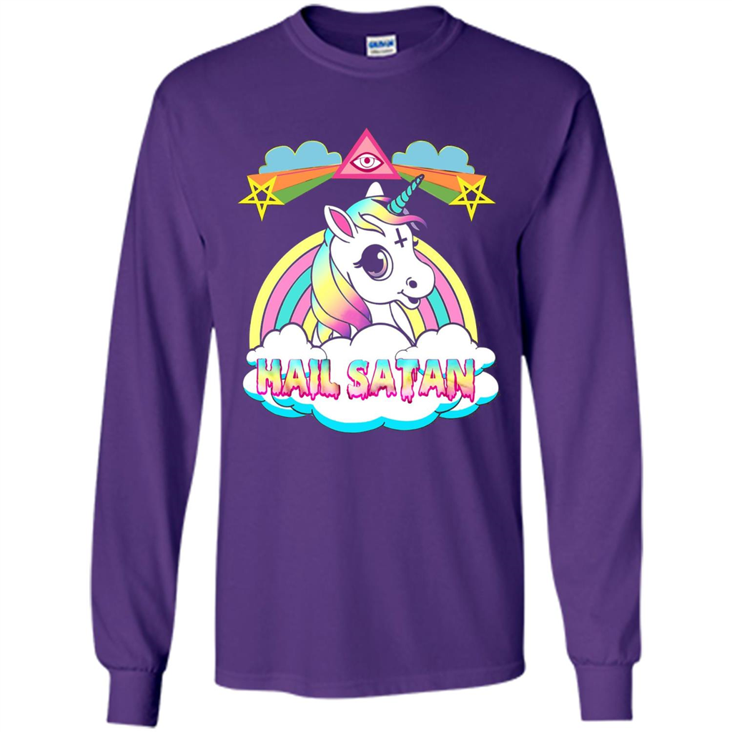 Unicorn Hail Satan Death Metal Rainbown T-shirt Purple