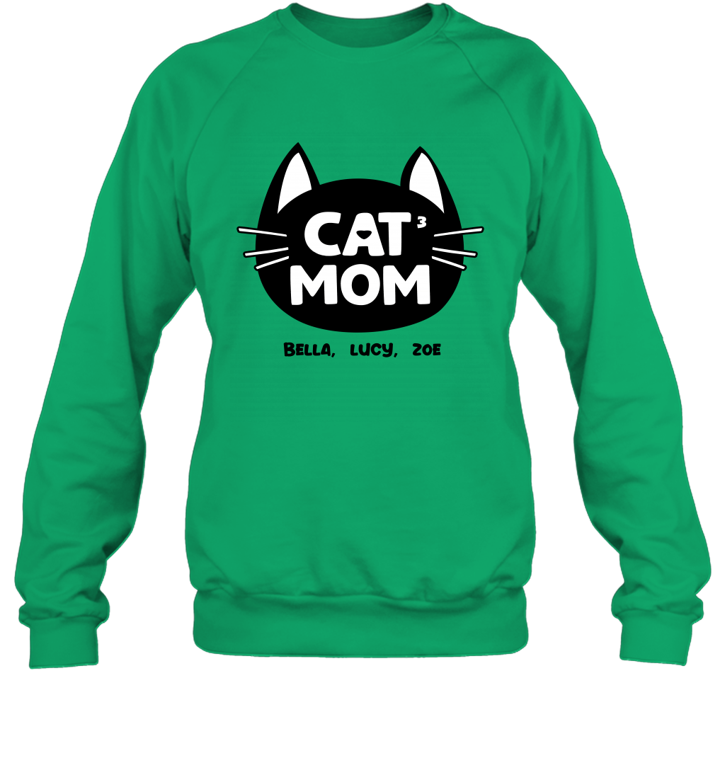 Cat Mom Family Members ( Customized Name or Number ) Sweatshirt Sweatshirt Irish Green