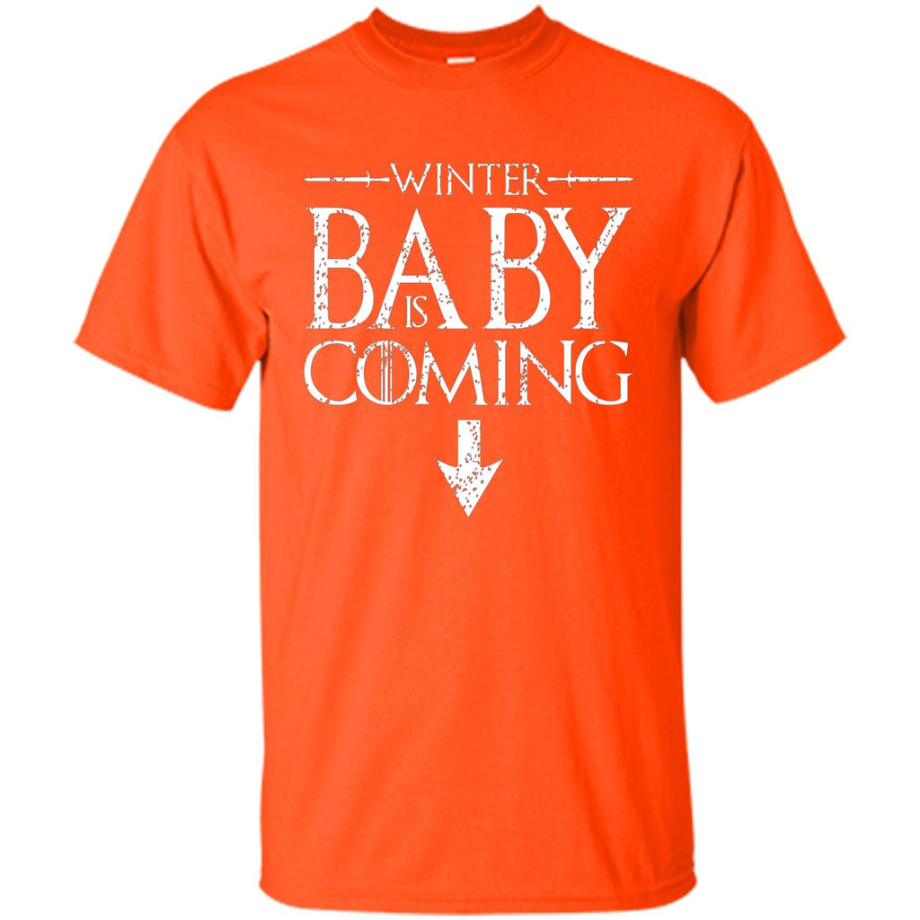 Funny Humor Maternity T-shirt Winter Baby is Coming Orange