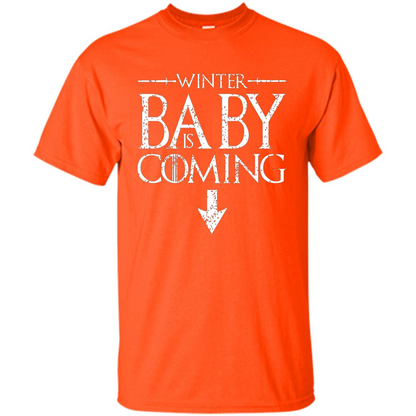 Funny Humor Maternity T-shirt Winter Baby is Coming Orange