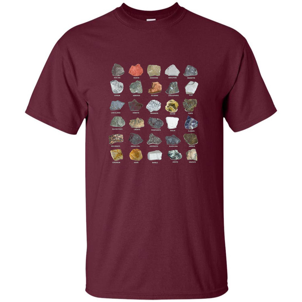 Ores and Minerals Gems and Crystals Rock Collecting T-shirt Maroon