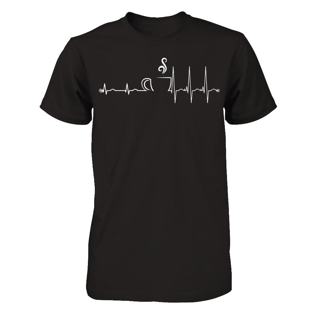 Coffee Heartbeat T-shirt Next Level - Unisex Fitted Tee Black