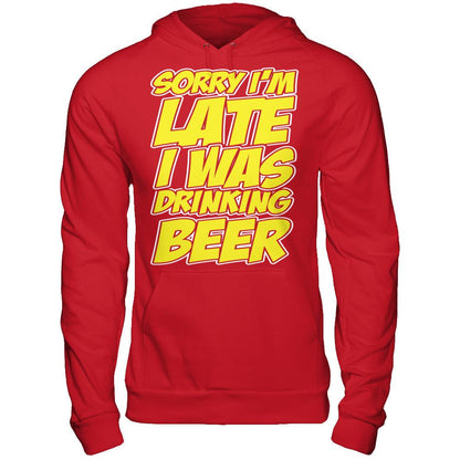 Sorry I'm Late, I Was Drinking Beer Gildan - Pullover Hoodie Red