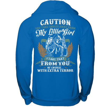 Caution. You Take Smiles Away From My Little Girl. I Take That From You. Of Course, With Extra Terror T-shirt Gildan - Pullover Hoodie Royal