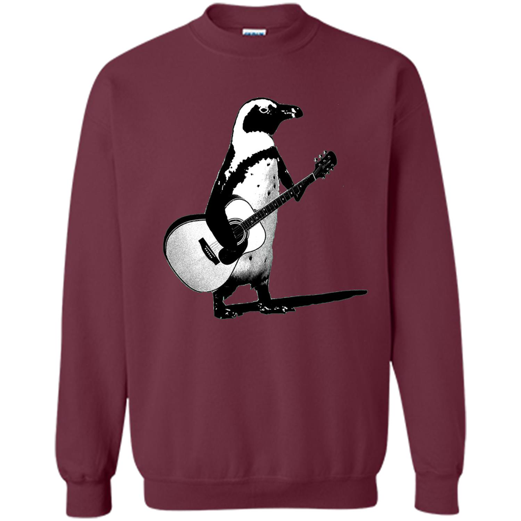 Funny Penguin T-shirt Penguin Plays Guitar Maroon