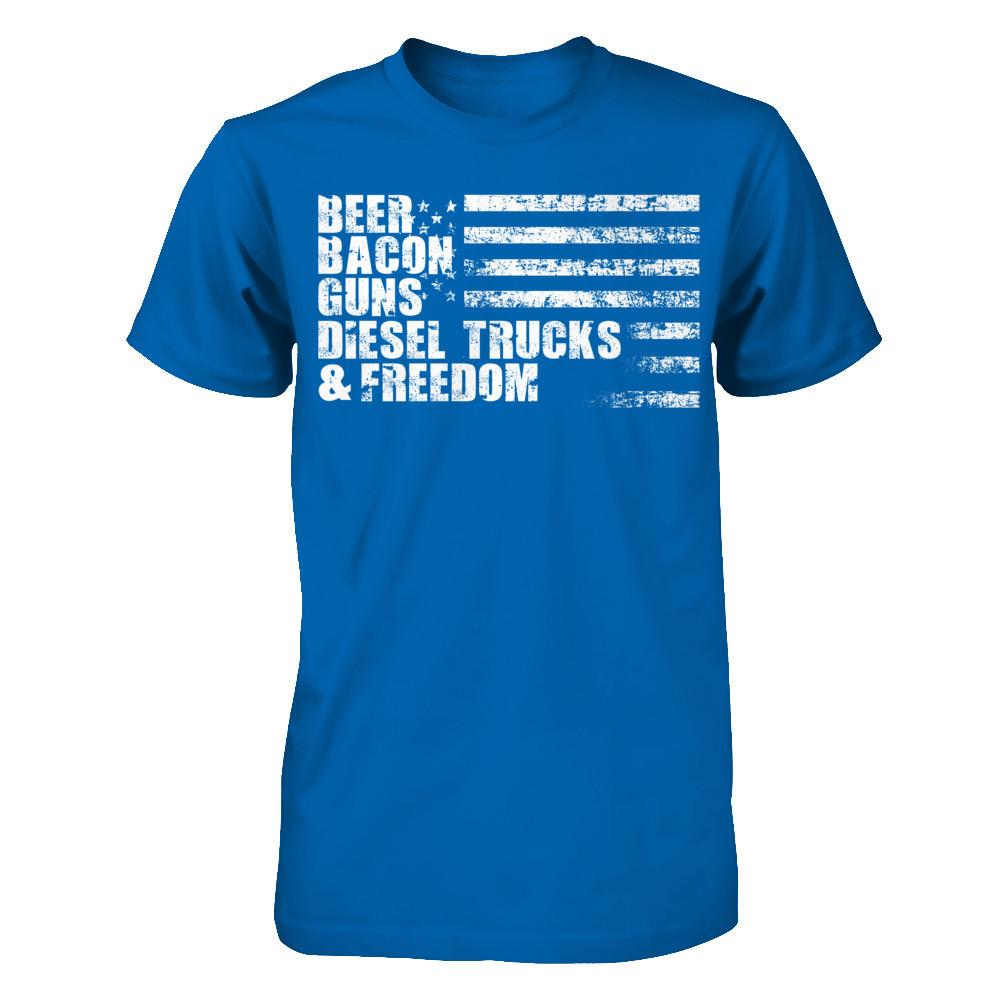 Beer, Bacon, Guns, Diesel Trucks & Freedom T-shirt Gildan - Short Sleeve Tee Royal
