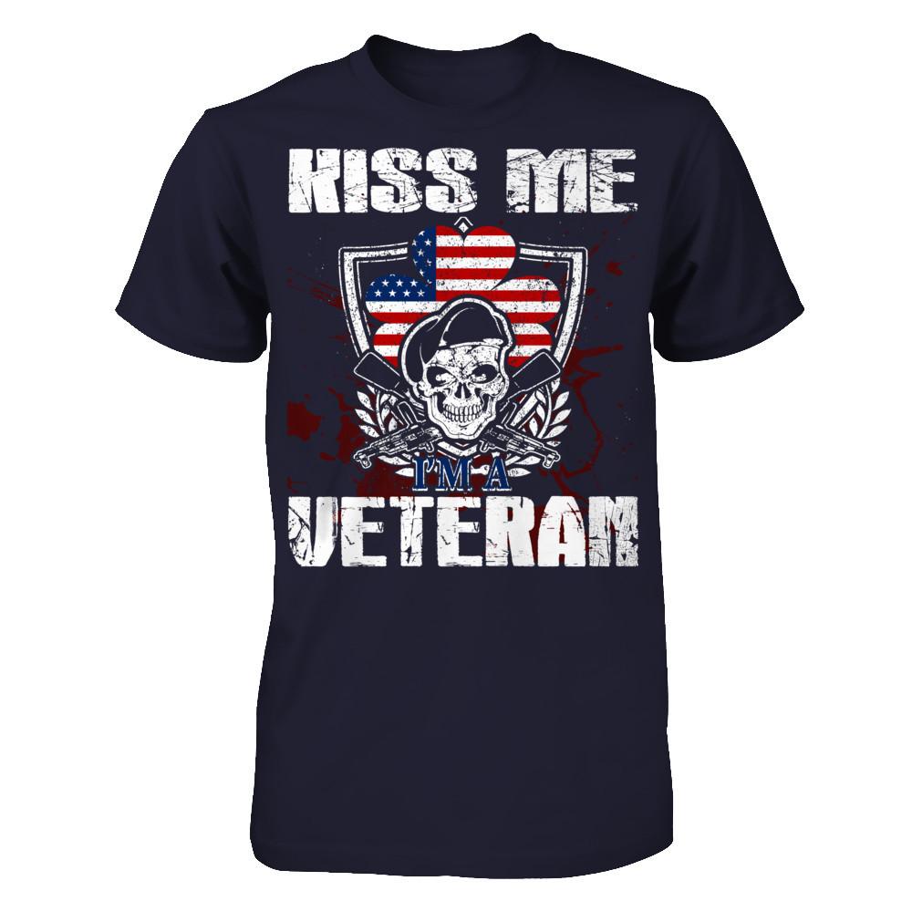 Kiss Me I'm A Veteran T-shirt Next Level - Unisex Fitted Tee Midnight Navy
